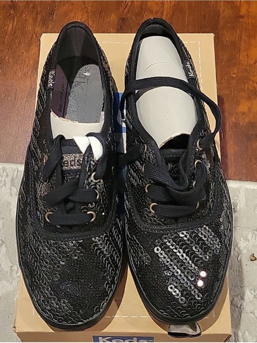 Keds Black Sequin Lace-Up Women's Sneakers
